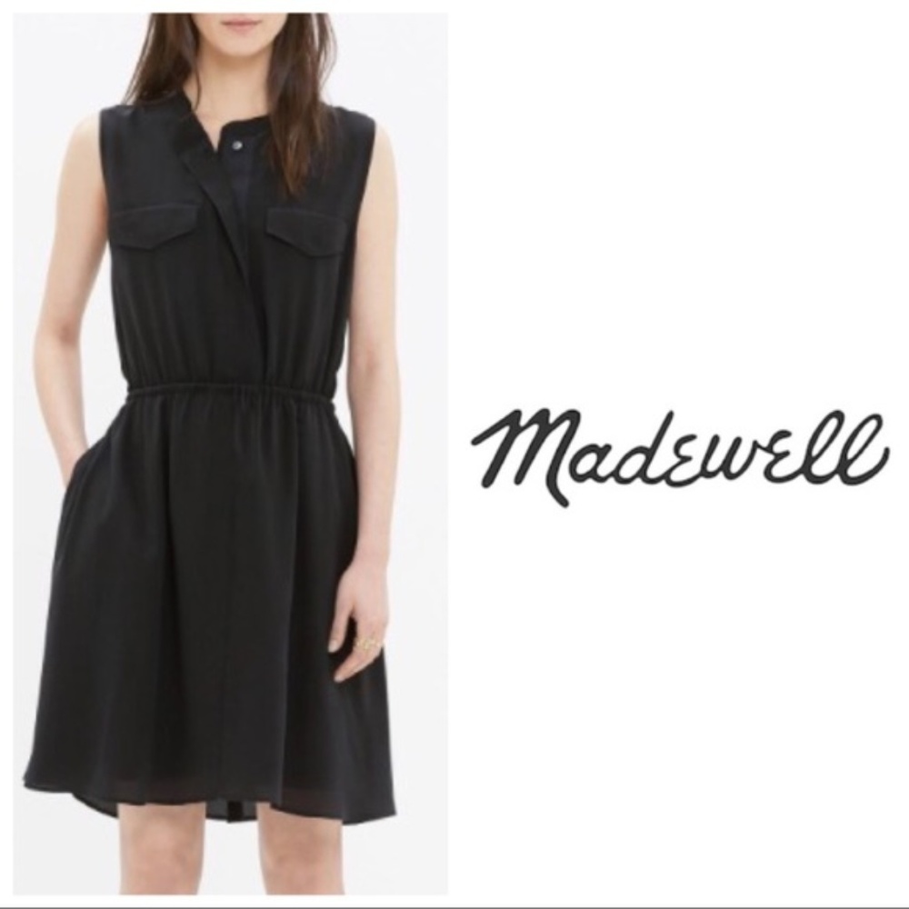 Madewell Silk Journey Shirtdress in Black